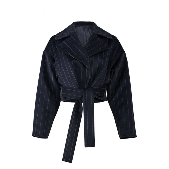 AQ/AQ Jackets & Blazers - AQ/AQ Sana Belted Jacket 0 Navy Pinstripe Oversize